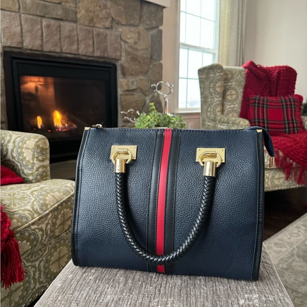 Navy with red strip Persaman New York purse